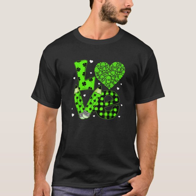 Funny Plaid Heart LOVE St Patrick's Day T-Shirt (Front)