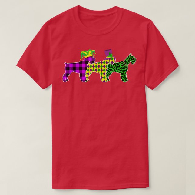 Funny Plaid Leopard Mardi Gras Schnauzer Dog Puppy T-Shirt (Design Front)