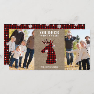Funny Plaid Snowflake Oh Deer Photo Holiday Card