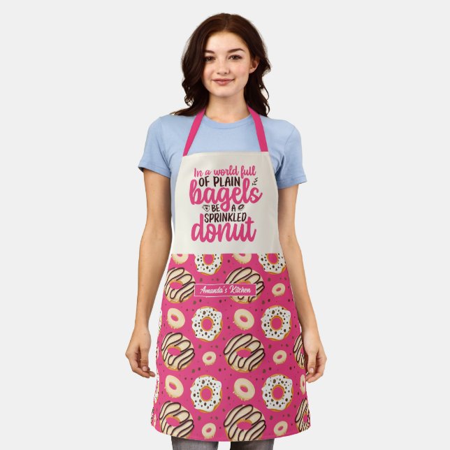 Funny Plain Bagels Sprinkled Doughnut Cute Pattern Apron (Worn)