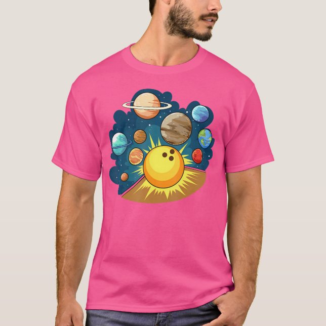 Funny Planets Skittles Bowling For Bowler T-Shirt (Front)