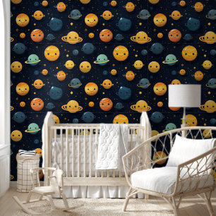 Funny Planets Space Pattern Wallpaper