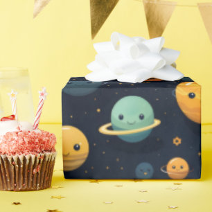 Funny Planets Space Pattern Wrapping Paper