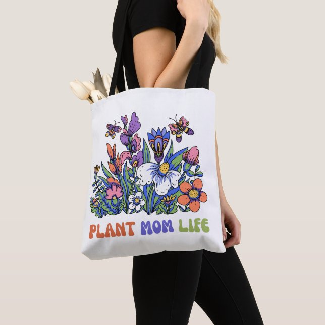 Funny Plant Mum Life Indoor Jungle Plant Lover Tote Bag (Close Up)