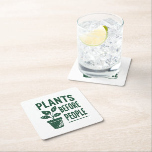 Funny Plants Before People Vintage Ink Stamp Art Square Paper Coaster