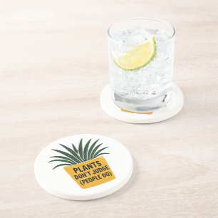 Funny Plants Don't Judge Vintage Ink Stamp Art Coaster