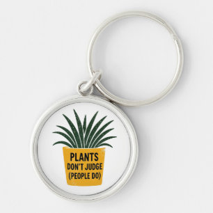 Funny Plants Don't Judge Vintage Ink Stamp Art Key Ring