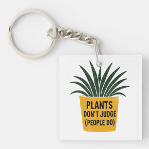 Funny Plants Don't Judge Vintage Ink Stamp Art Key Ring