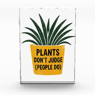 Funny Plants Don't Judge Vintage Ink Stamp Art Photo Block