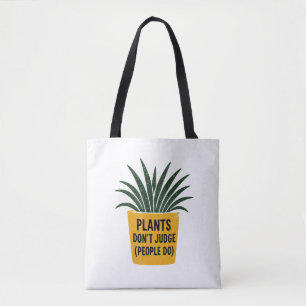 Funny Plants Don't Judge Vintage Ink Stamp Art Tote Bag