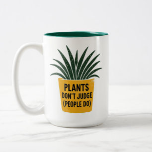 Funny Plants Don't Judge Vintage Ink Stamp Art Two-Tone Coffee Mug