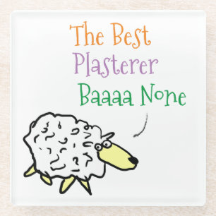 Funny Plasterer Sheep Best Baaa None Cartoon Glass Coaster