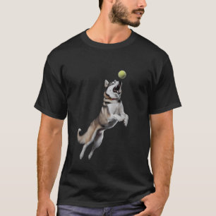 Funny Playful Husky Fetching Chasing Tennis Ball T-Shirt