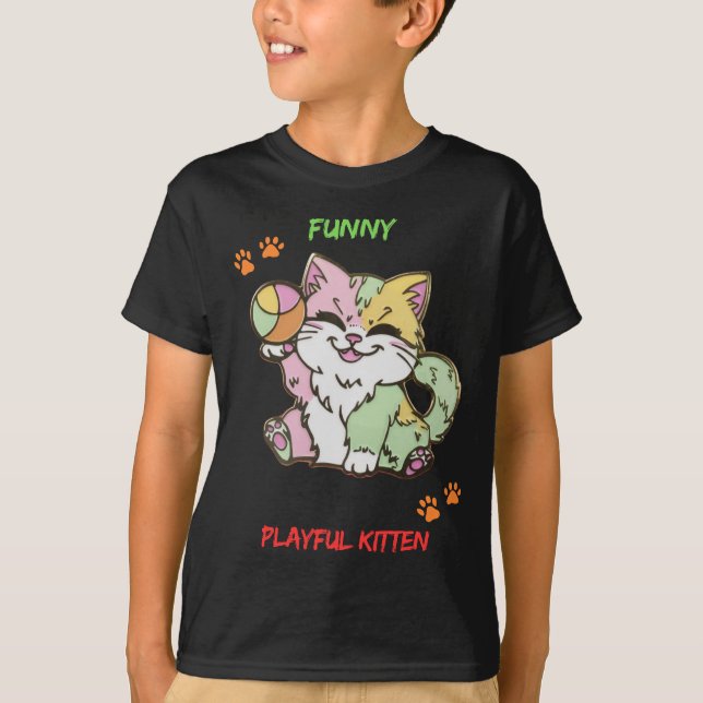 Funny Playful Kitten T-Shirt (Front)
