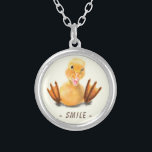 Funny Playful Winking Yellow Duckling - Smlie Silver Plated Necklace<br><div class="desc">Smile - Funny Yellow Duck Playful Wink Happy Smile Cartoon Drawing and Text - Choose / Add Your Unique Text / Font / Colour - Make Your Special Gift - Resize and move or remove and add elements / image with customisation tool ! - Drawing and Design by MIGNED. You...</div>