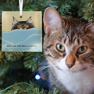 Funny Playful Yellow Tabby Cat Morning Humour Glass Tree Decoration
