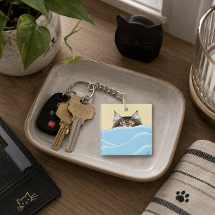 Funny Playful Yellow Tabby Cat Morning Humour Key Ring