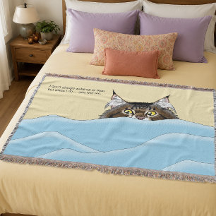 Funny Playful Yellow Tabby Cat Morning Humour Throw Blanket