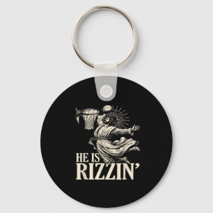 Funny Playing Basketball Easter He Is Rizzin  Key Ring