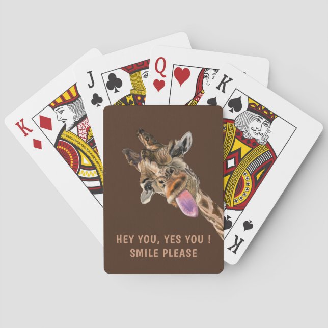 Funny Playing Cards Happy Giraffe - Custom Text (Back)