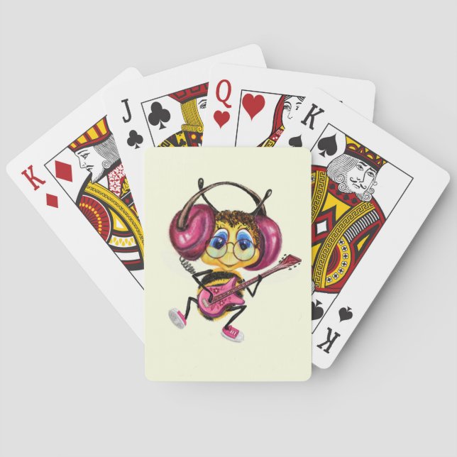 Funny Playing Cards with Guitar Player Bee (Back)