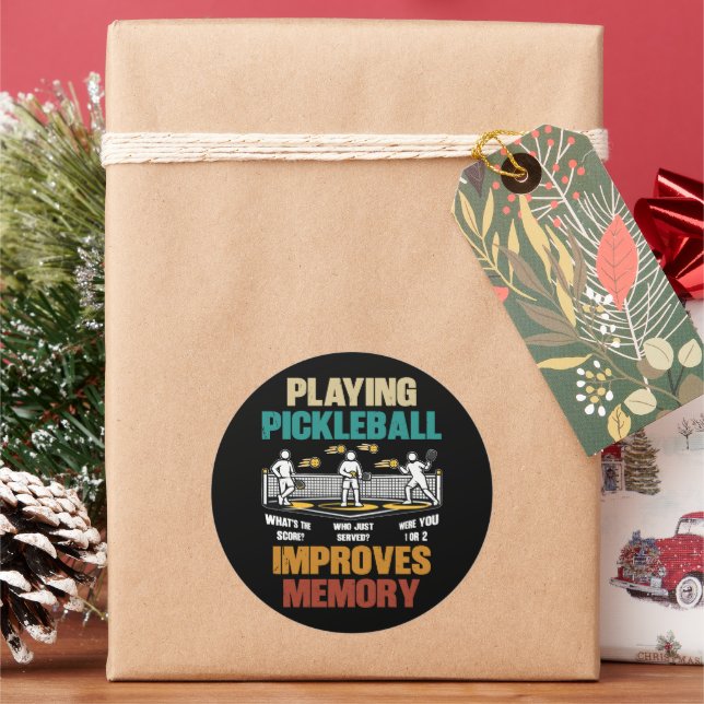 Funny Playing Pickleball Improves Memory Gift Idea Classic Round Sticker (Holiday)