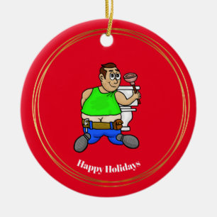 Funny Plumber at Toilet Christmas Ornament