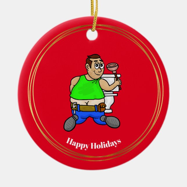 Funny Plumber at Toilet Christmas Ornament (Front)
