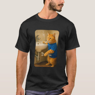 Funny Plumber Cat Meme Handyman Hilarious Orange C T-Shirt