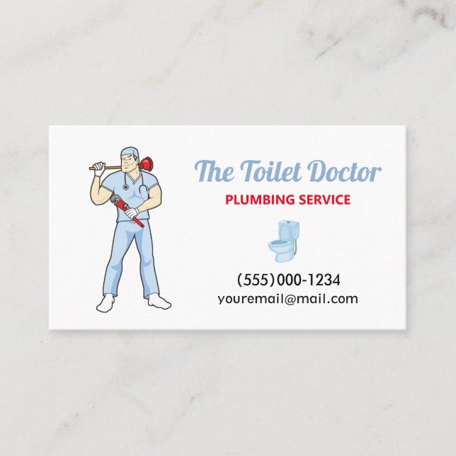 Funny Plumber Doctor Contractor Plumbing Service Business Card (Front)