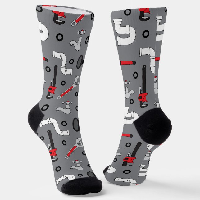 Funny Plumber Plumbing Tools Patterned Socks (Angled)