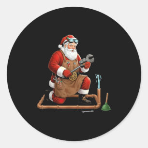 Funny Plumber Santa Christmas Graphic  Classic Round Sticker