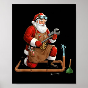Funny Plumber Santa Christmas Graphic  Poster
