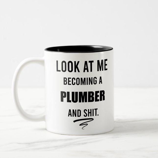 Funny Plumber T-Shirt Plumber Gift Plumbing Shirt Two-Tone Coffee Mug (Left)
