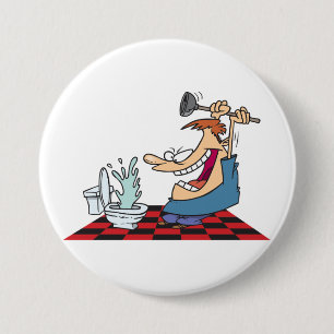 Funny Plumber with Toilet Plunge Humor 7.5 Cm Round Badge