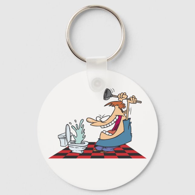 Funny Plumber with Toilet Plunge Humor Key Ring (Front)