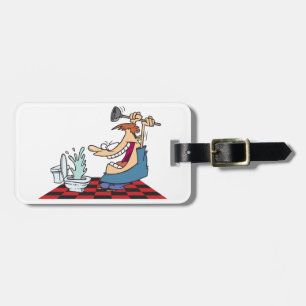 Funny Plumber with Toilet Plunge Humor Luggage Tag