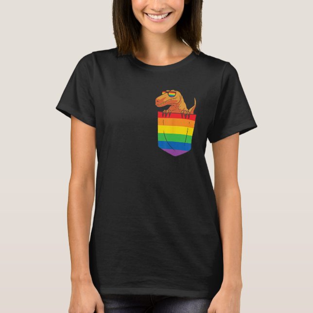Funny Pocket dinosaur LGBT Animal Rainbow Flag Gay T-Shirt (Front)