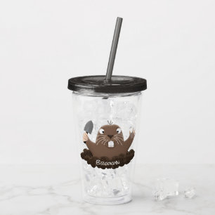 Funny pocket gopher digging cartoon illustration acrylic tumbler