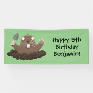 Funny pocket gopher digging cartoon illustration banner