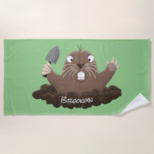 Funny pocket gopher digging cartoon illustration beach towel