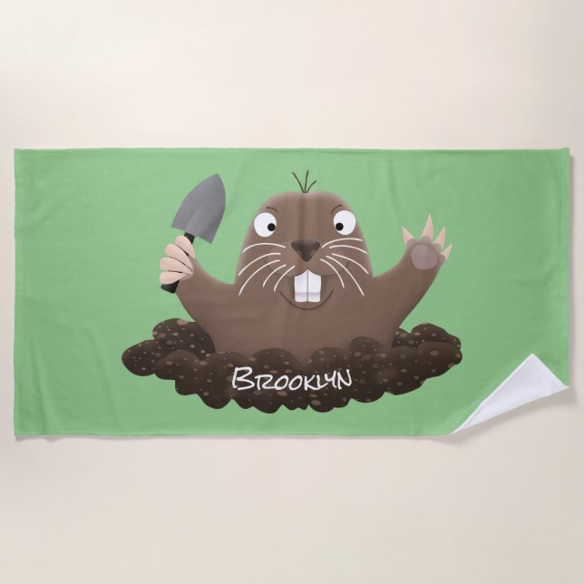 Funny pocket gopher digging cartoon illustration  beach towel (Front)