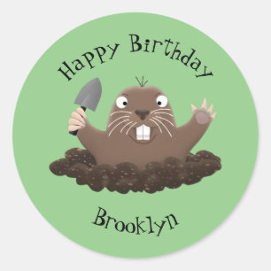 Funny pocket gopher digging cartoon illustration classic round sticker