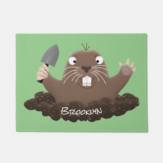 Funny pocket gopher digging cartoon illustration doormat (Front)