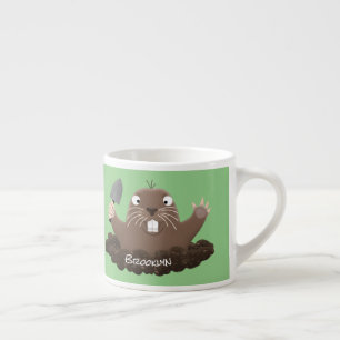 Funny pocket gopher digging cartoon illustration espresso cup