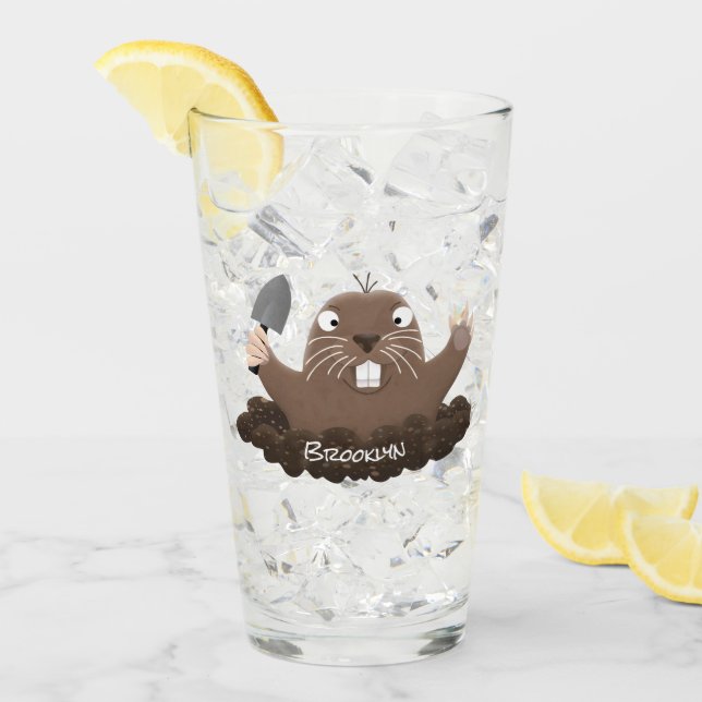 Funny pocket gopher digging cartoon illustration glass (Front Ice)