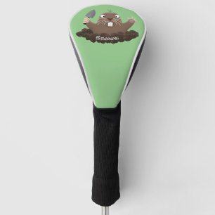Funny pocket gopher digging cartoon illustration golf head cover
