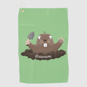 Funny pocket gopher digging cartoon illustration golf towel