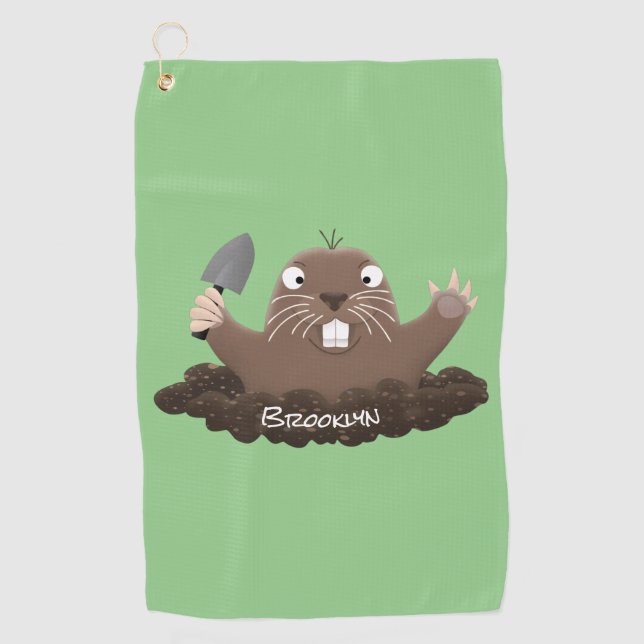 Funny pocket gopher digging cartoon illustration  golf towel (Front)
