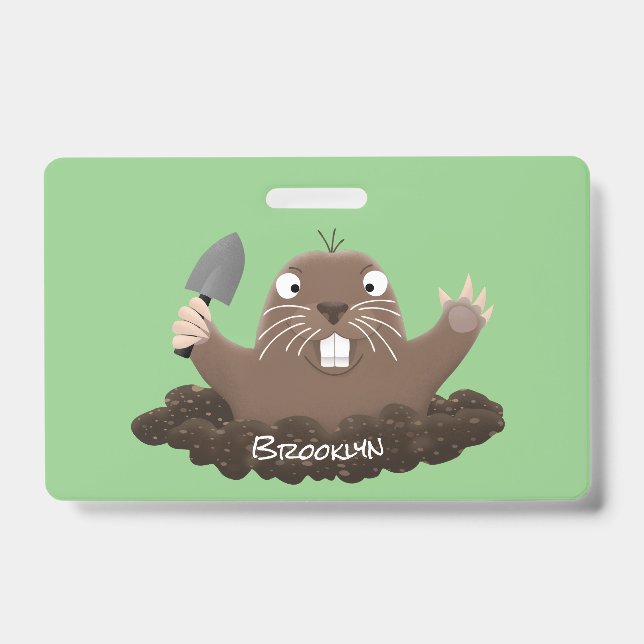Funny pocket gopher digging cartoon illustration ID badge (Front)